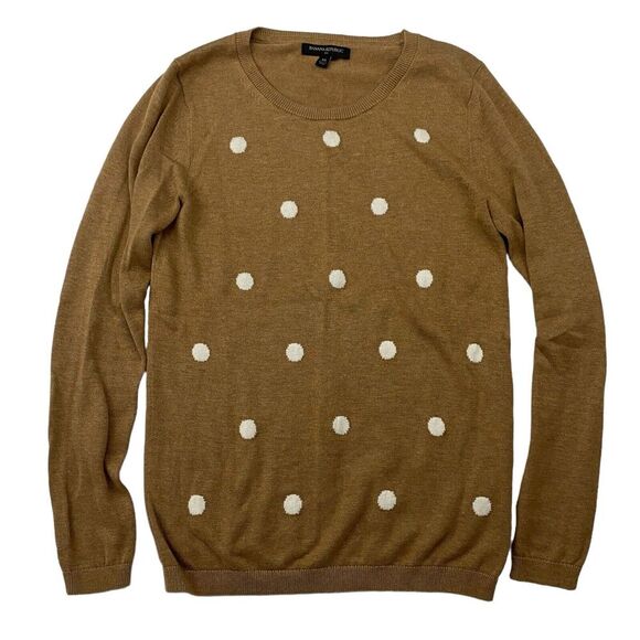Banana Republic Factory Brown White Polka Dot Crew Neck Sweater Cotton Rayon XS - Picture 1 of 9
